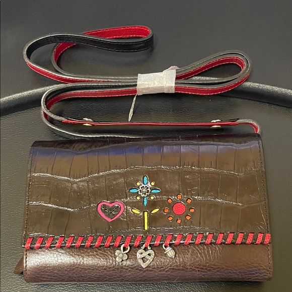 Brighton Handbags - Brighton Cross My Heart Crossbody Wallet Leather Organizer Black/Brown/Red
